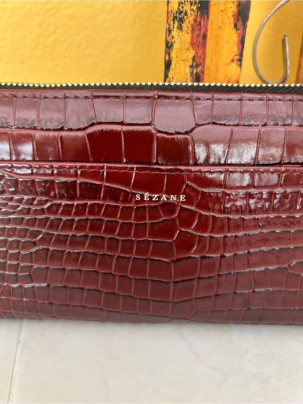 Sézane Victoria Wallet | Burgundy Crocodile Print Leather | Made in Portugal - Picture 3 of 11
